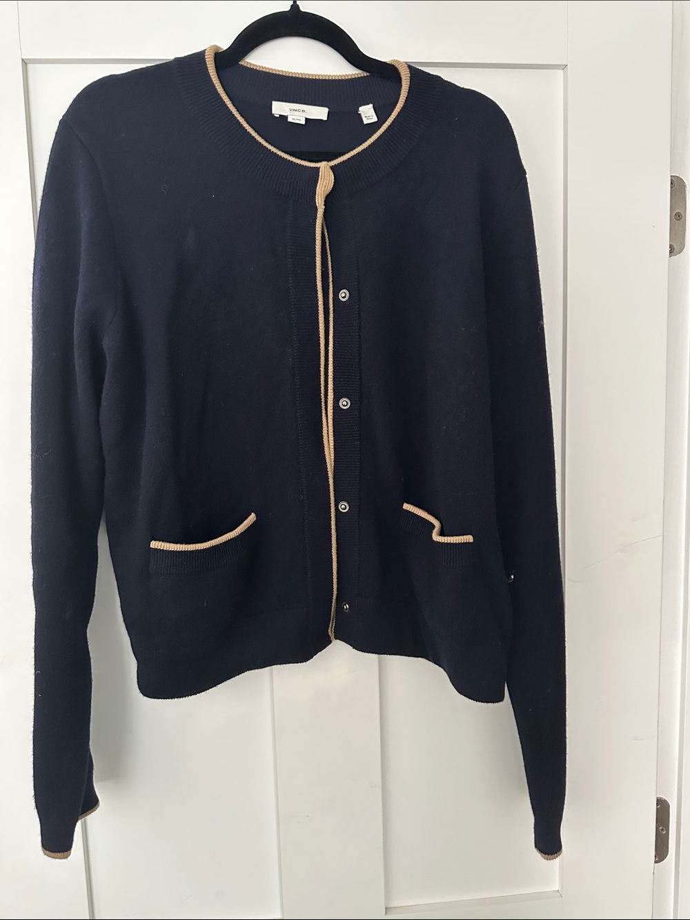 Vince Black Cardigan with Tan Trim 05